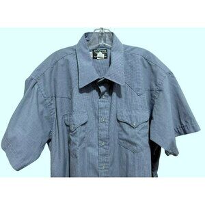 Flying R Ranchwear Shirt Mens 18.5 Tall Blue Mini Plaid Pearl Snap USA Western